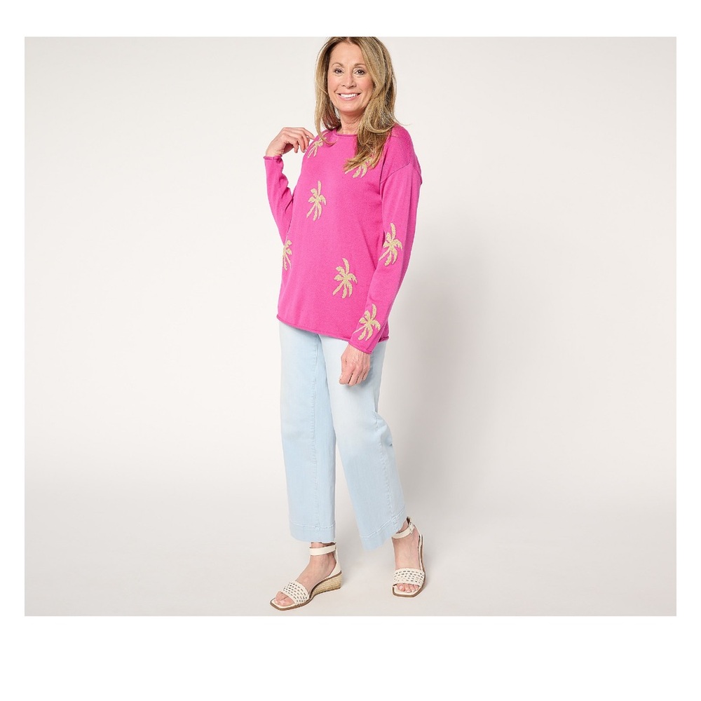 Belle by Kim Gravel Pink and Gold Palm Sweatshirt - Picture 3 of 5